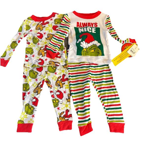 NWT The Grinch Dr. Seuss Set of 2 Pajamas 4 Pieces Total Size 12 Months - Picture 1 of 10